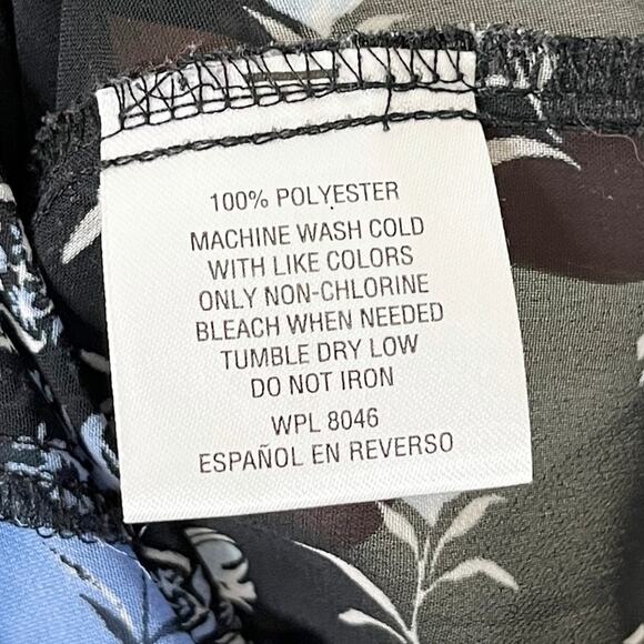 Style & Co Womens Peasant Top M Blue & Black Floral Mix Print Bell Sleeve Sheer - Picture 9 of 10